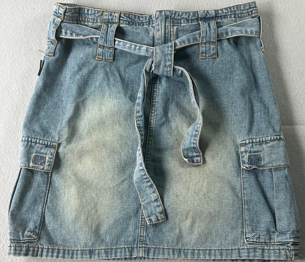 Tommy Jeans Denim Cargo Mini Skirt, Faded Mid-Blue Wash, Matching Tie Belt